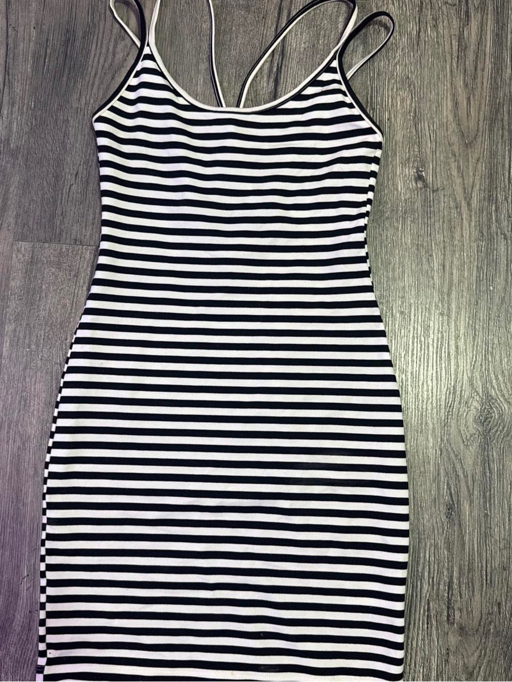 Divided Black & White Striped Strappy Bodycon Mini Dress